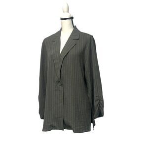 Adrianna Papell Pinstripe One Button Jacket In Park Green/ivory Stripe, Sz. XL